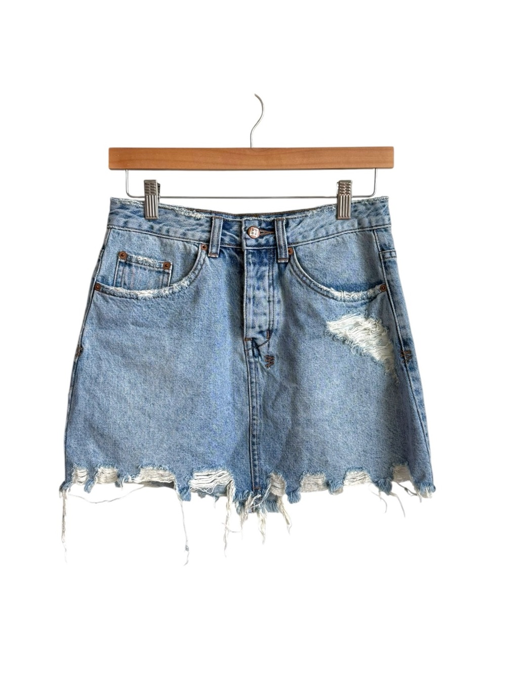 Ksubi Womens Distressed Light Wash Denim Mini Skirt Raw Hem 27 28